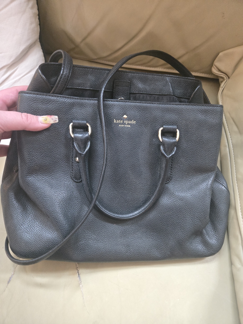 kate spade Black Pebbled Leather Tote with Crossbody Strap